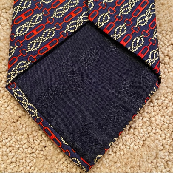 Vintage Gucci Navy/Red Horsebit Equestrian 100% Silk Necktie Made in Italy - Picture 8 of 11